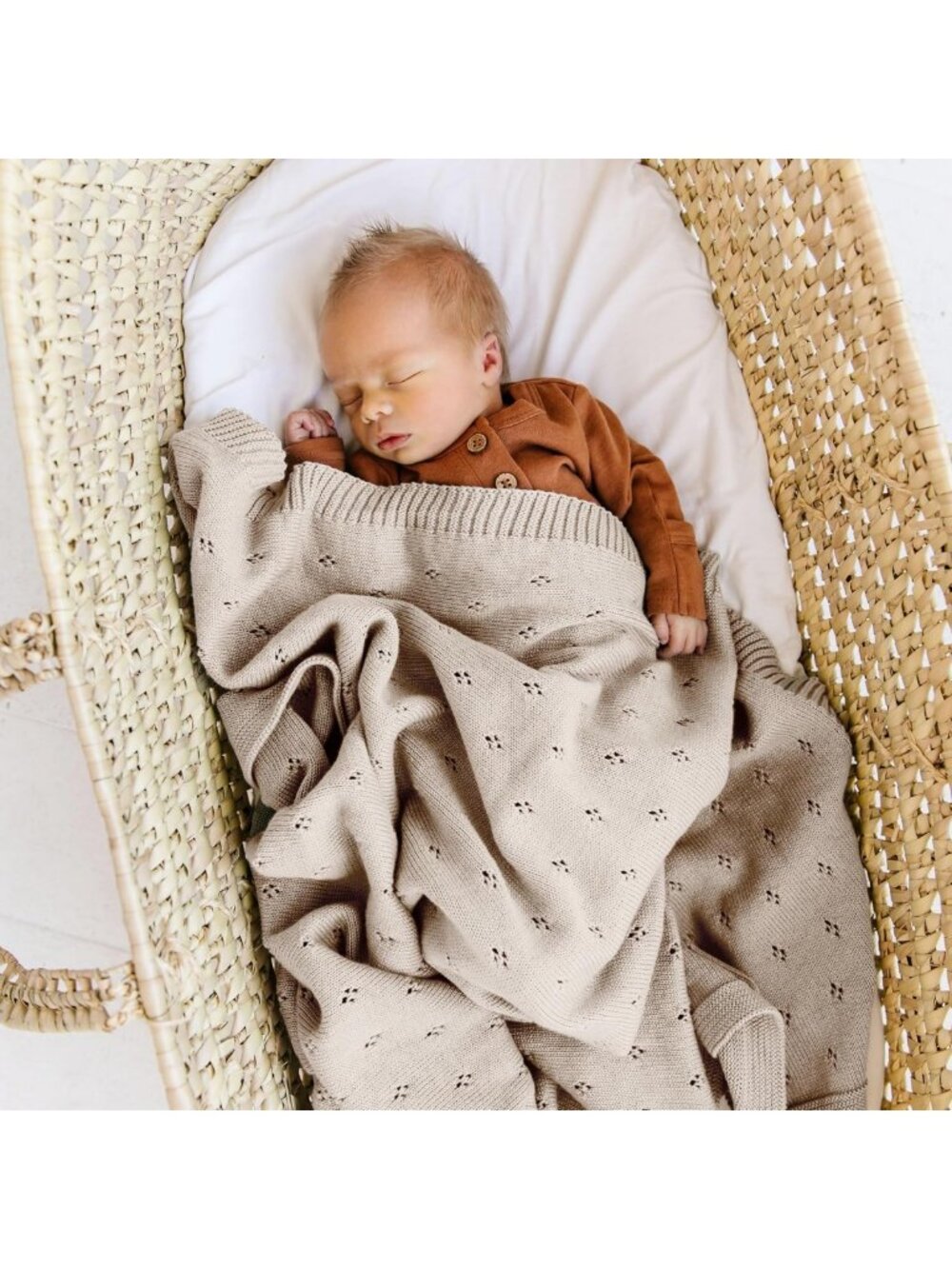 Organic Cotton Knit Baby Blanket Lovey for Newborns - GOTS Certified, Moon - Picture 2 of 7